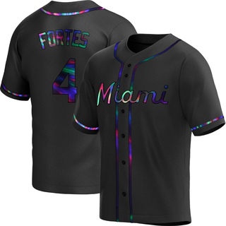 Replica Nick Fortes Men's Miami Marlins Alternate Jersey - Black Holographic