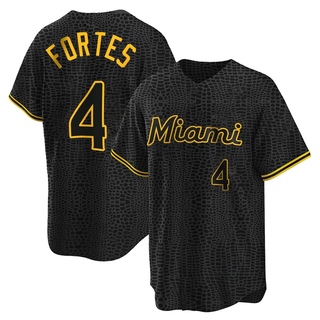 Replica Nick Fortes Men's Miami Marlins Snake Skin City Jersey - Black